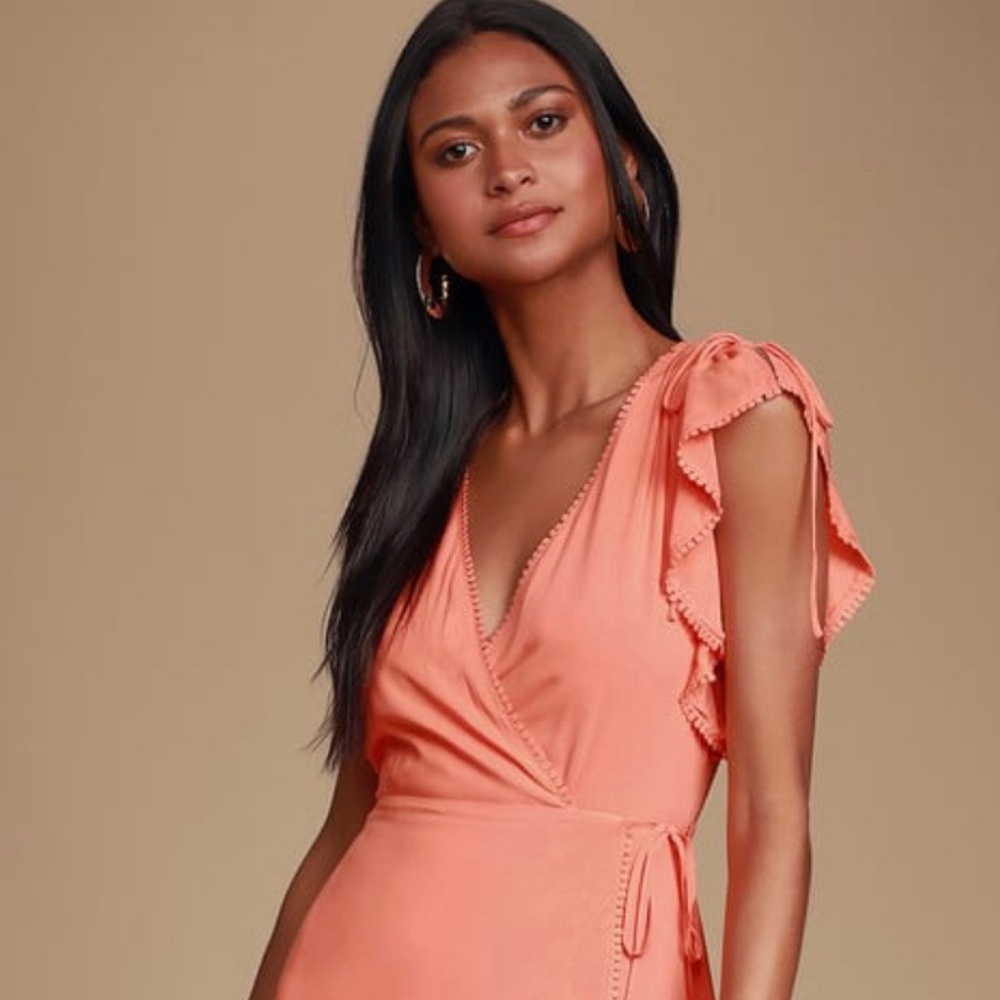 Peach wrap midi dress